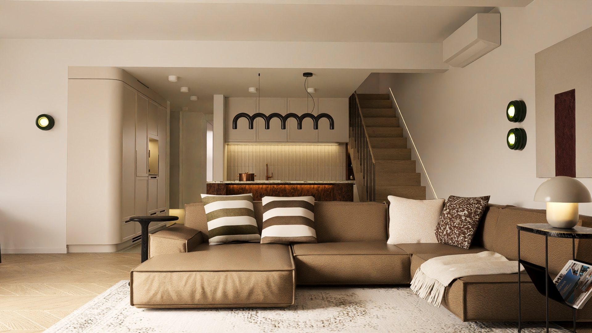 Salon w stylu mid-century modern w kamienicy w Krakowie